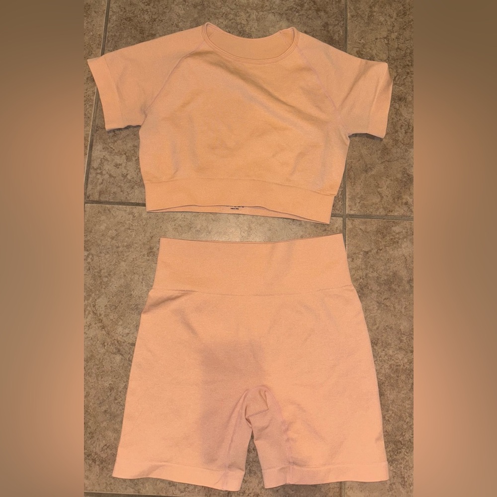 Peach Cropped Top and Short Workout Set